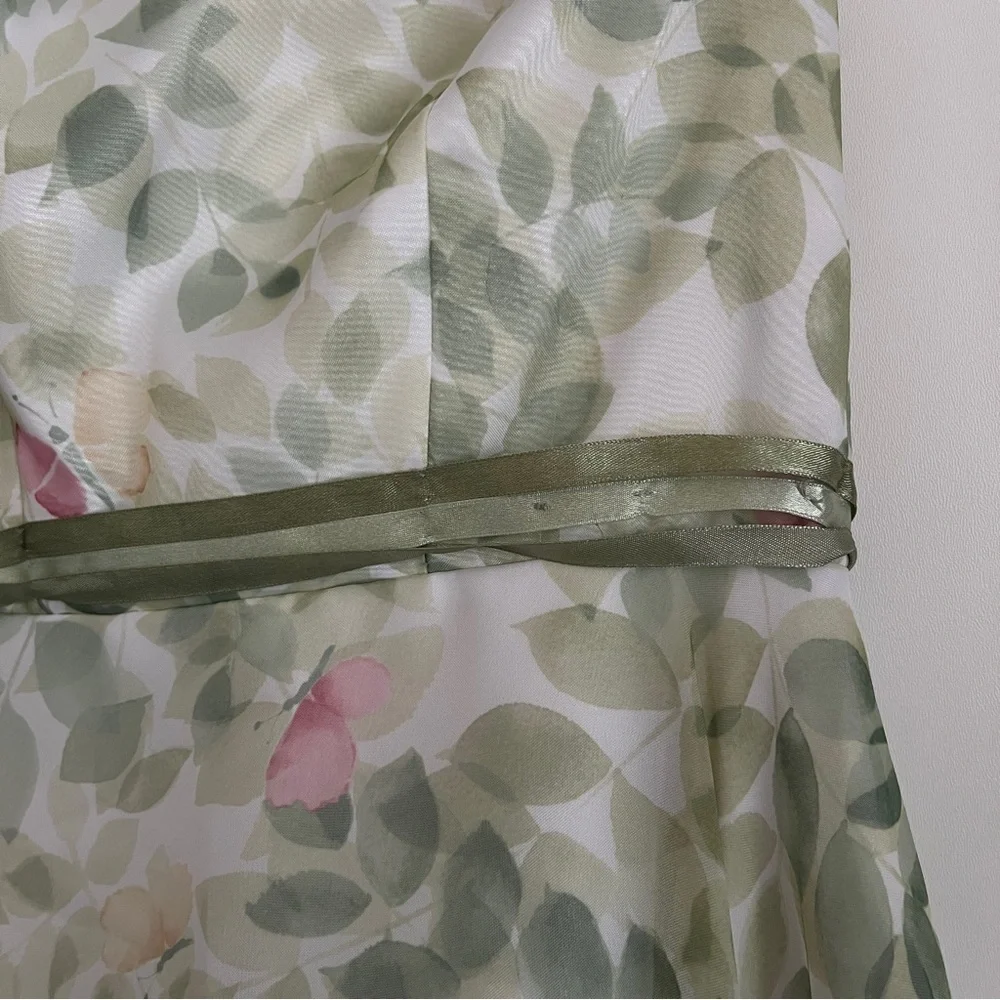 Strapless Green Floral A-Line Crinoline Gown Prom Formal Evening Dress-Size 2 - Picture 9 of 14